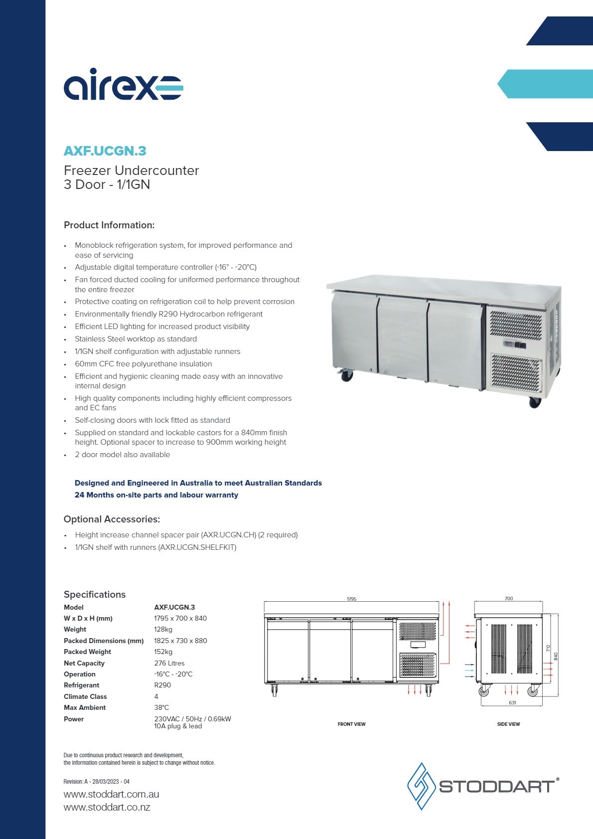 Airex AXF.UCGN.3.900H - Underbench Freezer