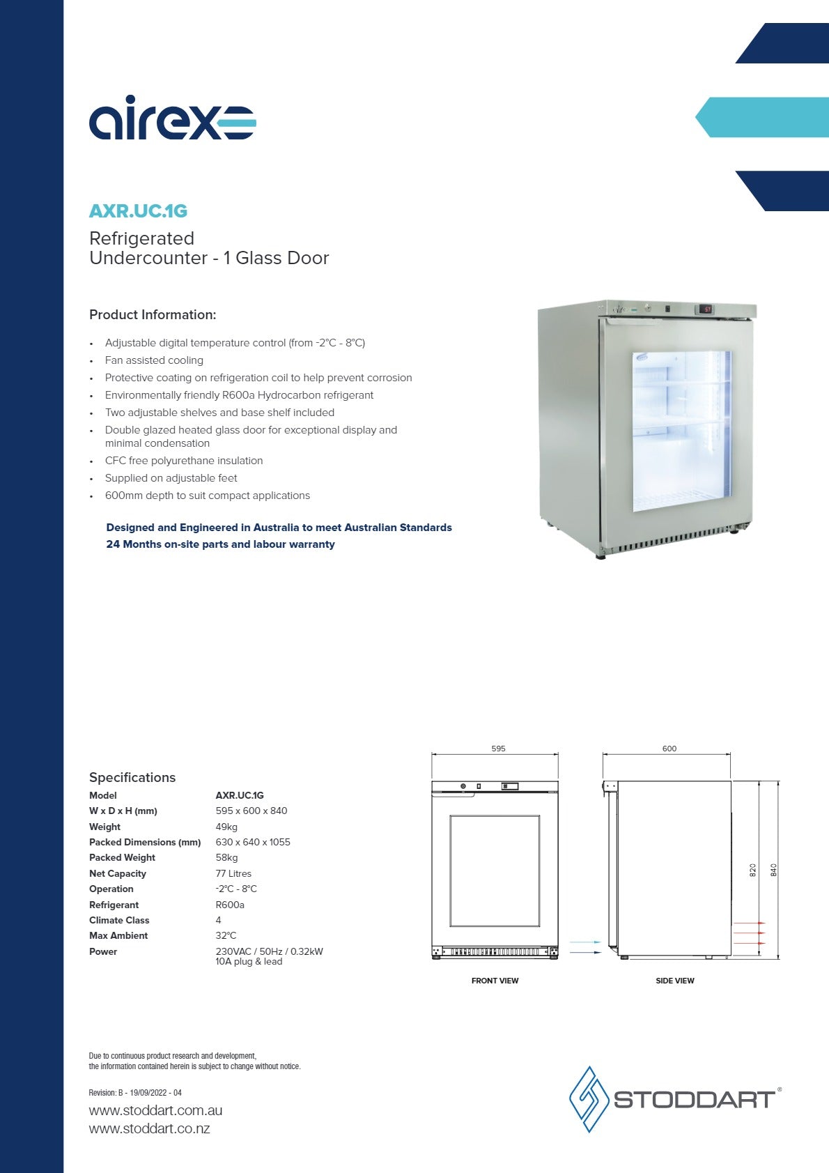 Airex AXR.UC.1G - Underbench Fridge