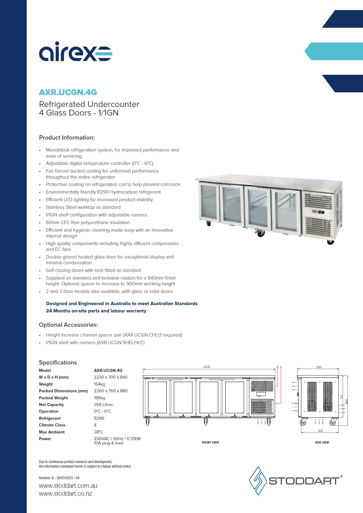 Airex AXR.UCGN.4.900H - Underbench Fridge