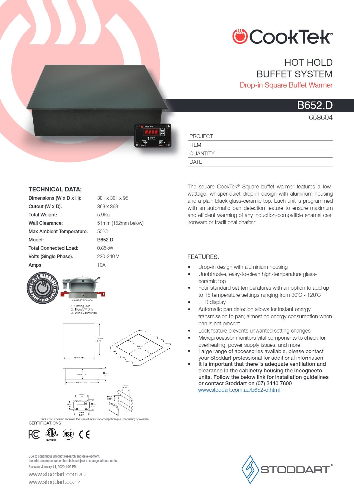 CookTek B652.D - Drop-In Hot Hold Buffet System