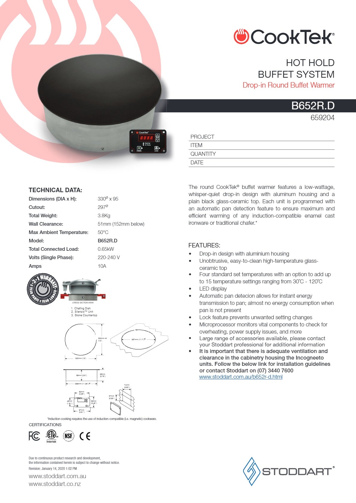 CookTek B652R.D - Drop-In Hot Hold Buffet System