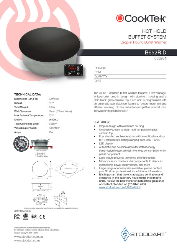 CookTek B652R.D - Drop-In Hot Hold Buffet System