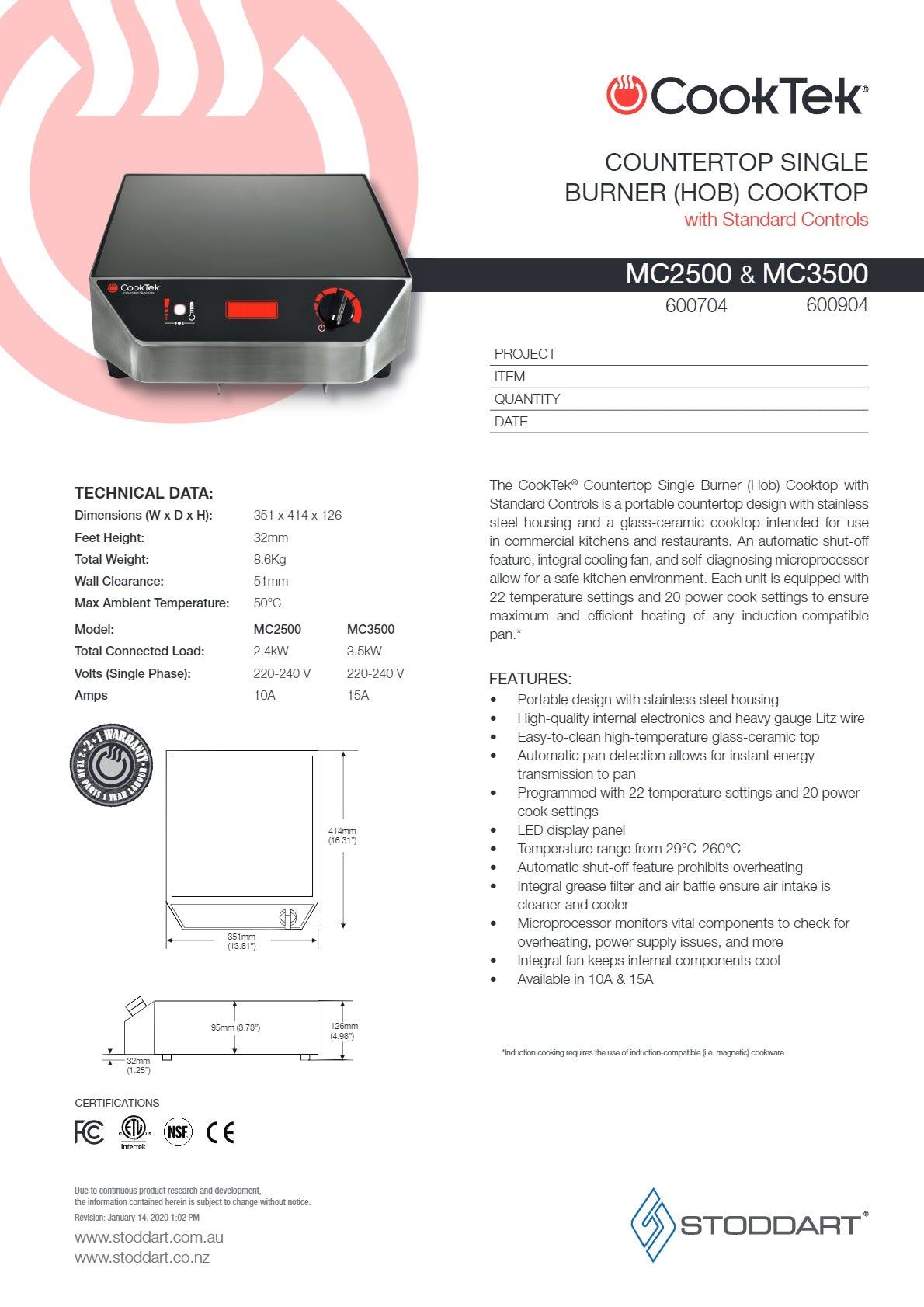 CookTek MC3500 - Cook Top