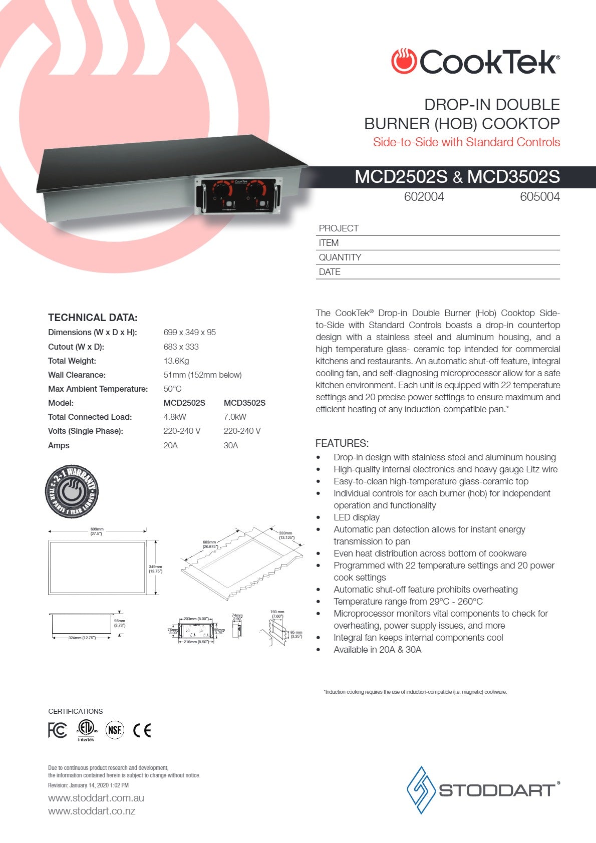 CookTek MCD2502S - Drop-In Induction Cook Top