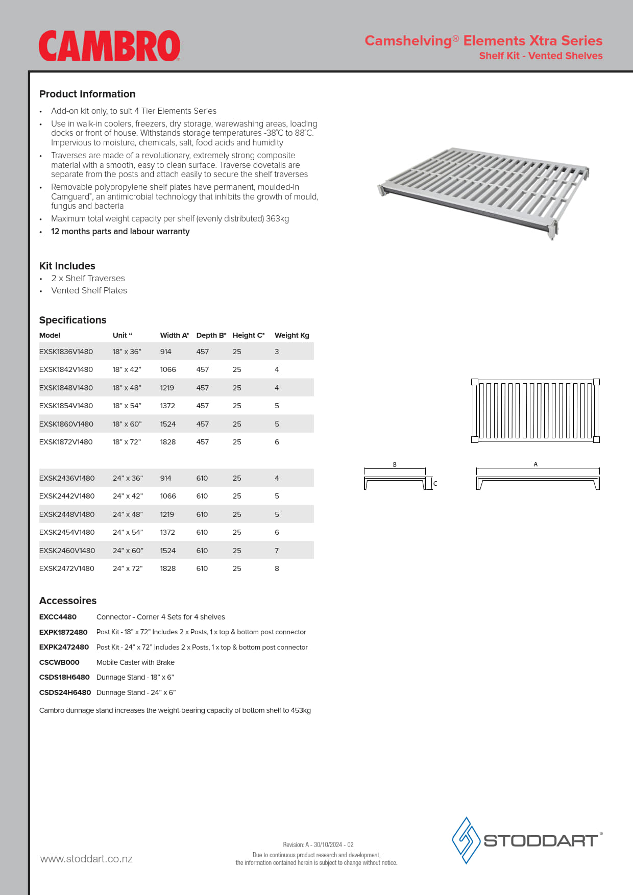 Cambro Camshelving Element Series EXSK2472V1480 - Vented Shelf Kit