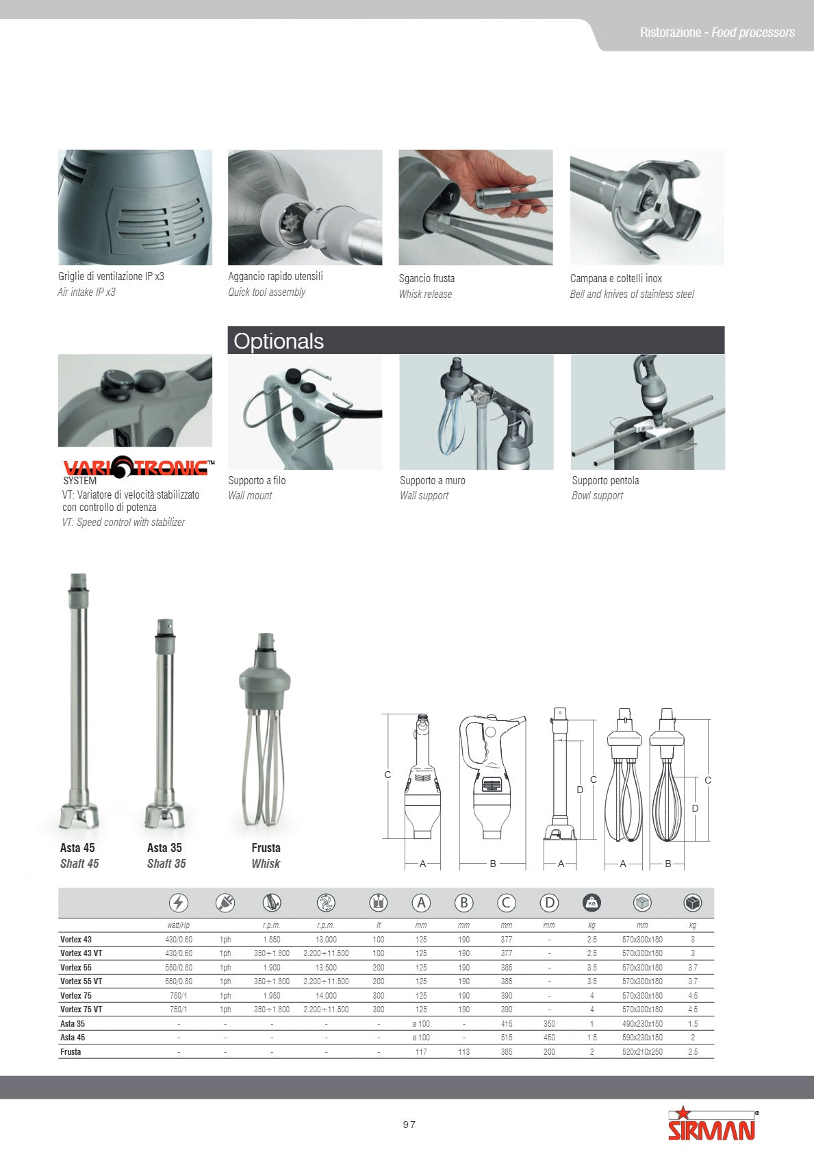 Sirman S66470502K1.4 Vortex 75VT Kit - Stick Blender